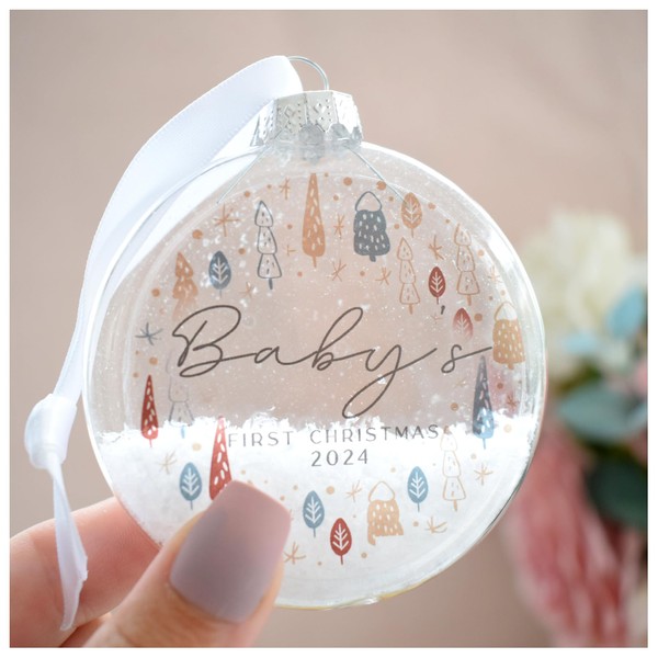 Baby's First Christmas 2024 Decoration. Nude Tree Glass Hanging Bauble.