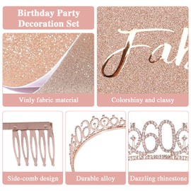 60th Birthday Gifts for Her - Elegant Decorations with Vintage Wine Glasses, Wine Bag, Birthday Sash, Crown,Rhinestone Birthday Tiara, Perfect for Women,Mom,Wife,Coworker,Best Friend,Sister