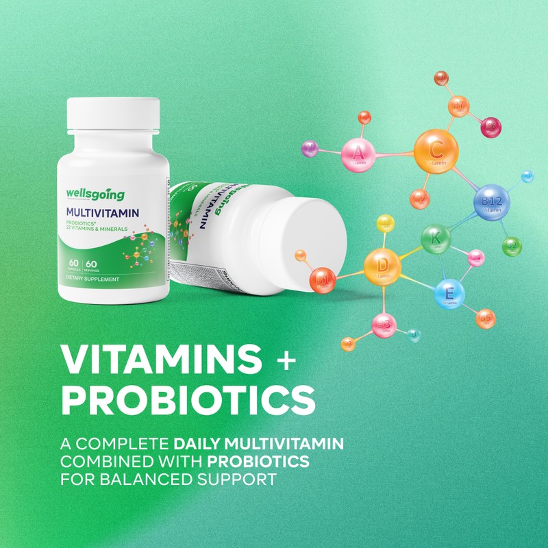 Wellsgoing Multivitamin with Probiotics Supplement, 22 Vitamins & Minerals for