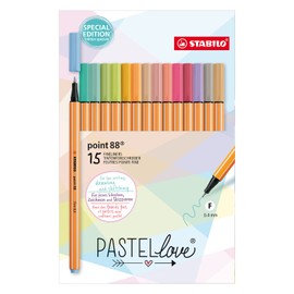 STABILO Point 88 Felt-tip Pens Fine Tip Cardboard Case 15 Pastel Colour Edition Pastellove