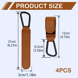 HAZMA Pack of 4 Pram Hooks for Changing Bags, Pram Hooks, Bag Hooks, Pendant for Pushchairs in Universal Fit, Pram Hooks for Bags (Brown)