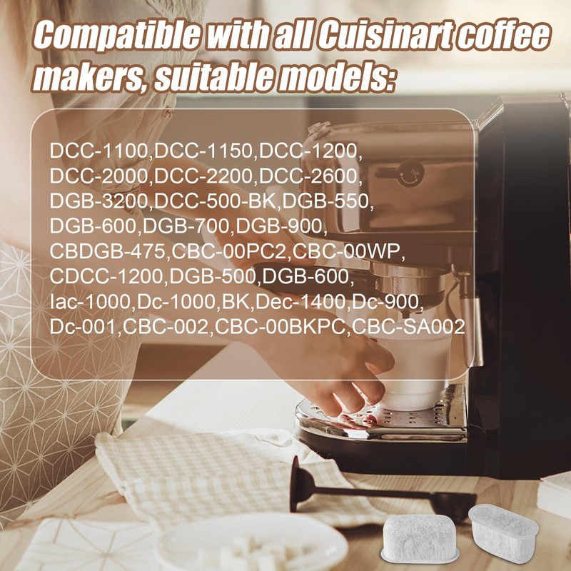 Pack of 6 Coffee Filters Replacement for Cuisinart, Activated Carbon