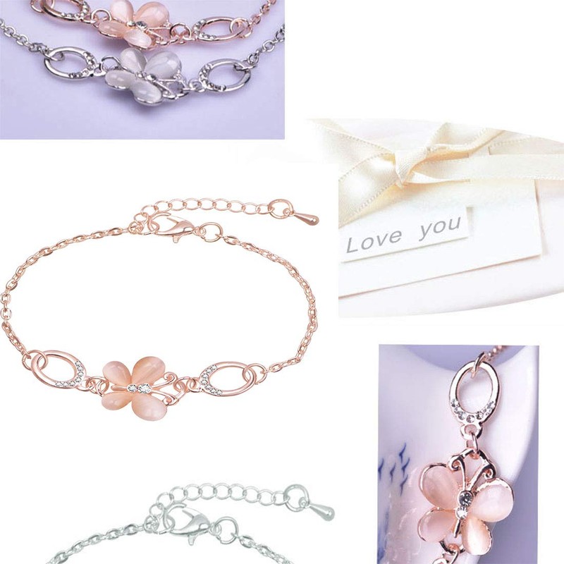 Deelfel Women's Pink Gold Cute Butterfly Butterfly Bracelet, Zirconia, 18k