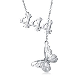 ROMANTICWORK 444 Necklace Angel Number Necklace 925 Sterling Silver Angel Number Lariat Y-Shaped Necklace Butterfly Drop Pendant Numerology Jewelry Gifts for Women Girls