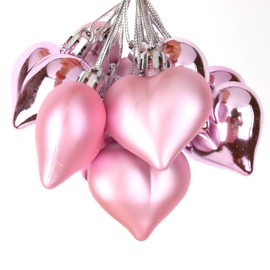 Christmas Tree Ornaments Set for Tree Xmas Balls Heart Shaped Pink Shatterproof Small Holiday Ball Decorations Christmas Balls for Tree 12 Pack 4.5cm