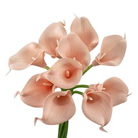 Angel Isabella Real Touch Calla Lily Artificial Flowers — Perfect for a Wedding, Prom, Christmas or Home Decor — Great as a Boutonniere, Corsage or Centerpiece - 10 Stems, Blush Pink