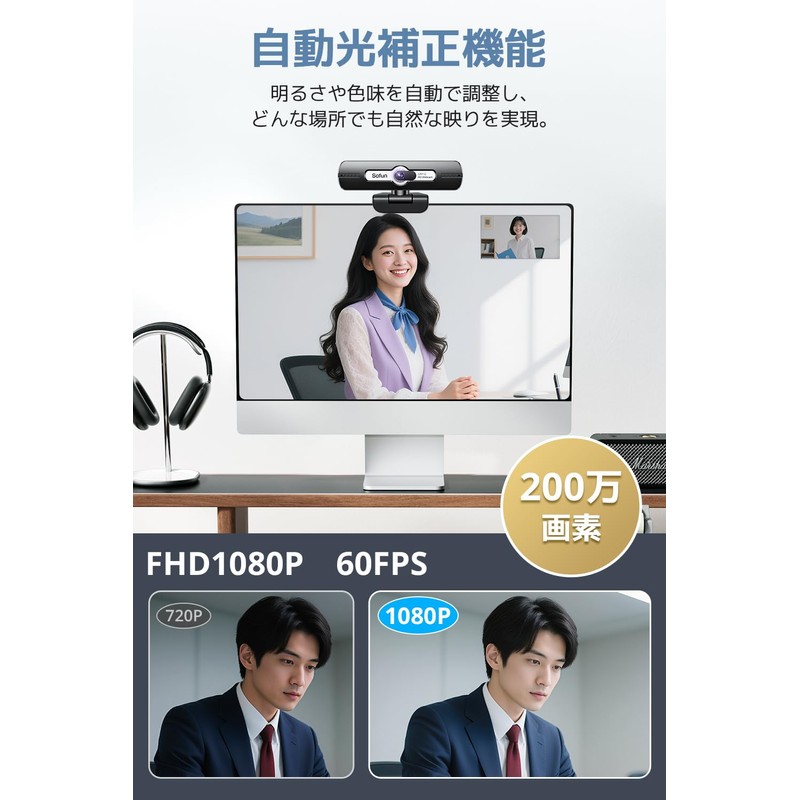 Webcam with Microphone (First Released in 2025, HDR Auto Light