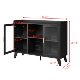 Curtainboro 47" Wine Cabinet with LED Light, Bar Cabinets for Home, Wine Cabinet with Storage for Home, Kitchen, and Living Room - Efficient Wine Cooler and Living Room Compact Wine Bottle Storage