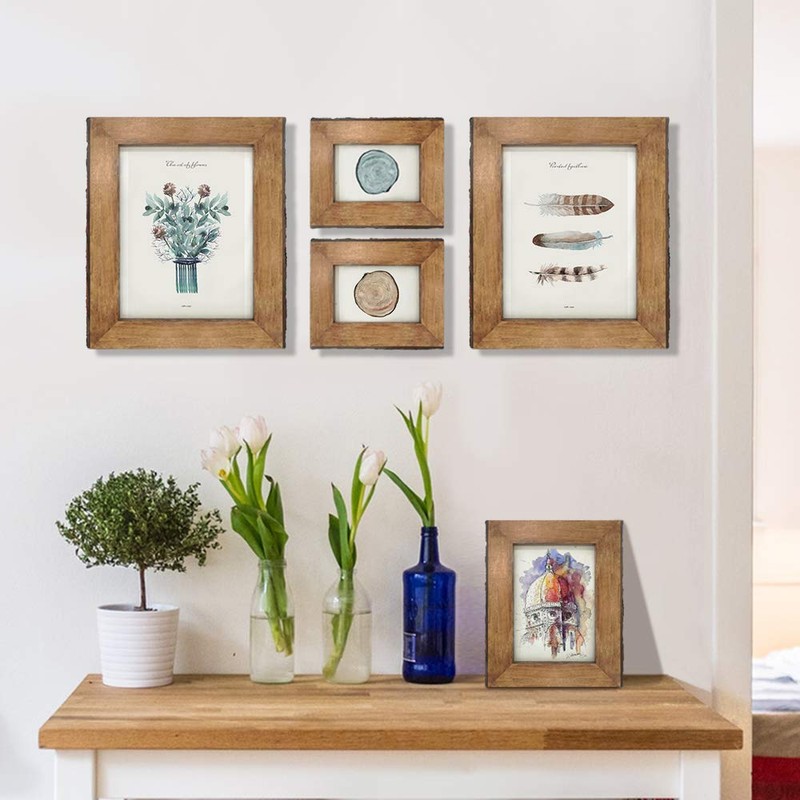 IKEREE 8x10 Picture Frames with Bark Edges, Rustic Wood Photo