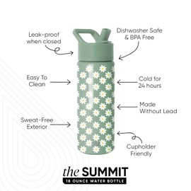 Simple Modern Kids Summit Water Bottle with Straw Lid | 18oz Stainless Steel Cup Insulated Tumbler for Toddlers, School | Sage Florals