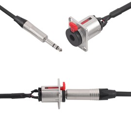 Jienk 2Pcs 6.35mm 1/4" Panel Mount TRS Female to Male Speaker Headphone Extension Cable, D-Type TRS 3Pole Male to Female Stereo Connector Cable(1.6FT)