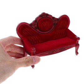 ABOOFAN Miniature Victorian Chair 1:12 Miniature Dollhouse Furniture Dollhouse Vintage Red Sofa Couch Mini Victorian Bench Chair for Dollhouse Living Room Craft Decoration Accessories