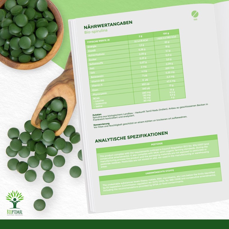 Organic Spirulina - BCAA Iron Vitamin A 65% Protein 17%