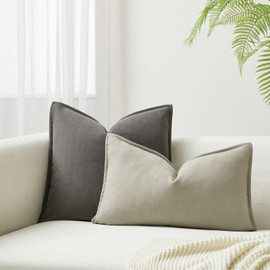 JUSPURBET Light Gray Herringbone Textured Lumbar Throw Pillow Covers 12x20 inch Set of 2 for Home Decor Living Room Couch Bed Decorative Soft Luxury Chenille Cushion Case with Invisible Zipper