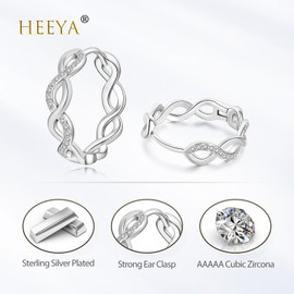 HEEYA Hoop Earrings Sterling Silver 925 Plated Women's 18K Gold-Plated Twisted Hoop Earrings with AAAAA Zirconia Hoop Earrings Hypoallergenic for Women Rose Gold/Gold/Silver 18/20 mm
