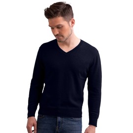 CASH-MERE.CH 100% Cashmere Men's V-Neck Sweater | Jumper (Blue/Navy, M)