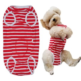 Kukaster Pet Dog Bodysuit After Surgery Castration Male Wound Protection Suits for Dog, Nylon Buckle for Hair Loss, Allergies, Shaving, Red White Stripes, XS