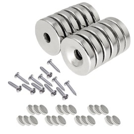 Pack of 32 Neodymium Magnets, Extra Strong Set, Multifunctional Countersunk Head Round Magnet, Pot Magnet, Permanent Rare Earth Magnets with 12 Screws, Orbicular Magnet for Screwing on for Bathroom,