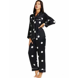 LONXU Womens Satin Pajamas Set Classical Black 2XL