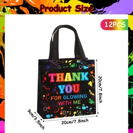 Bicuces 12 Pcs Glow in the Dark Gift Bags Glow in the Dark Party Decorations Neon Thank You Bags Gift Candy Treat Cookie Party Favor Bag with Handle Non Woven Goodie Bag for 80's 90's Party Decorations