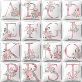 Tillskuch Pink Throw Pillow Covers Cute Alphabet Decorative Cushion Covers Square Letter Throw Pillows Protectors for Sofa Couch Bedroom Chair Home Decor 18 x 18 Inch(M)
