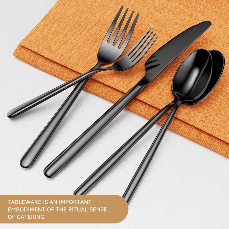 Oval Black 20-Piece Silverware Set, Forged Stainless Steel Flatware Set