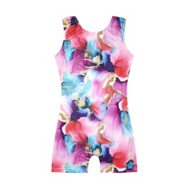 HOZIY - Maillot de gimnasia con pantalones cortos para niñas y niños pequeños, trajes de ciclismo con diseño de unicornio, leopardo, galaxia, Flor púrpura dorada, 3 Años/4 Años