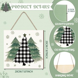 Quzzil 4 Pcs Sage Green Christmas Decorations Green Christmas Wooden Sign Hello Winter Xmas Tree Wall Decor Sage Rustic Farmhouse Wall Art for Bedroom Living Room Office Decorations