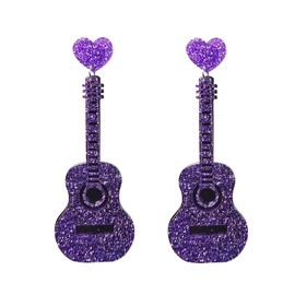 MALOYANVE Acrylic Classical Guitar Earrings for Women Vintage Long Punk Renaissance Music Musical Instruments Guitar Violin Dangle Drop Statement Earrings Chic Music Lover Festival Jewelry Gifts (Purple)