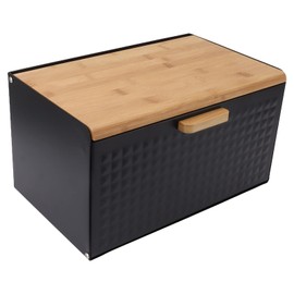 Fdit Wooden Bread Box Baking Overweight Storage Box Lid Bin Vintage Large Capacity Wood Iron Bread Loaf Trash Garbage Bread Holder Box (Black)