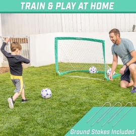 GoSports Team Tone 4 ft x 3 ft Portable Soccer Goal for Kids - Pop Up Net for Backyard - Turquoise