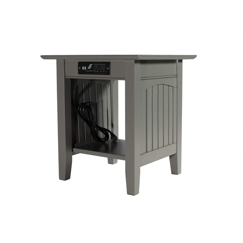 Atlantic Furniture Nantucket End Table with Charging Station, Grey