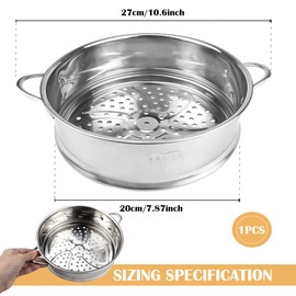 Stainless Steel Steamer Pot - 7.8 Inches Round with Cooking Rack and Food Steamer Basket Insert for Kitchen Dim Sum Dumplings Bun (Silver, 20cm/7.8in)