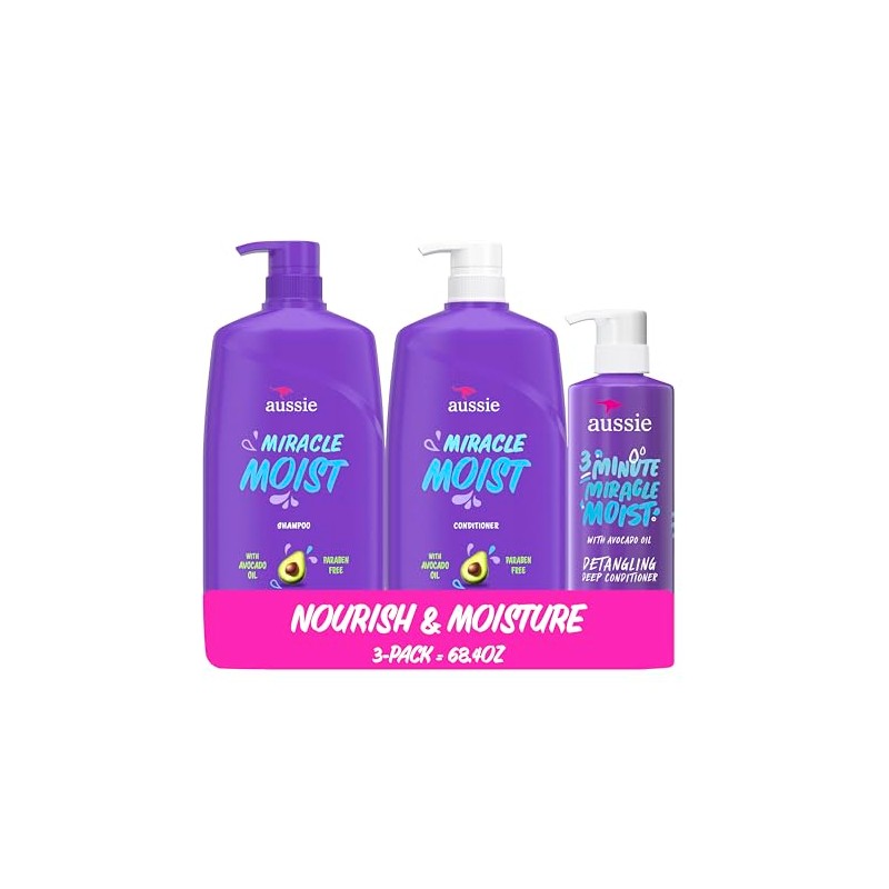 Aussie Miracle Moist Shampoo, and 3 Minute Miracle Deep Conditioner