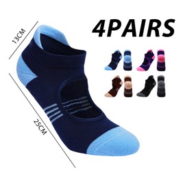 4 Pairs Yoga Pilates Socks, Non-Slip Yoga Socks for Women, Dance, Fitness Grip Socks, Breathable Sweat-Absorbing Socks, Soft and Comfortable Toe Socks (Black, Brown, Blue, Purple), Black, brown, blue,
