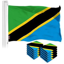G128 10 Pack: Tanzania Tanzanian Flag | 3x5 Ft | LiteWeave Pro Series Printed 150D Polyester | Country Flag, Indoor/Outdoor, Vibrant Colors, Brass Grommets, Thicker and More Durable Than 100D 75D Poly