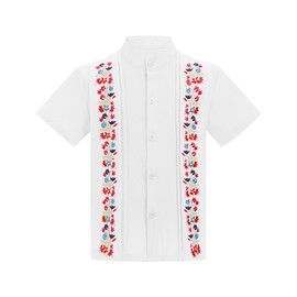 Mexican Traditional Shirt for Little Boys Clothes Embroidered Button Down Guayabera Shirt Folklore Toddler Kids Ethnic Wear Cinco De Mayo Fiesta Toddler Summer Button Down Shirt White 4-5 Years