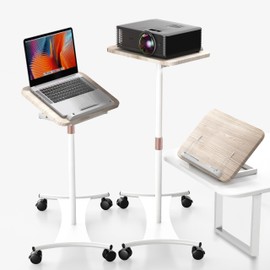 NAMON Rolling Laptop Stand, 2 in 1 Dual-use Floor & Desktop, Adjustable Height from 16.5" to 51", with 4 Lockable Casters, Perfect for Home, Office, Meeting Room, Study (White)