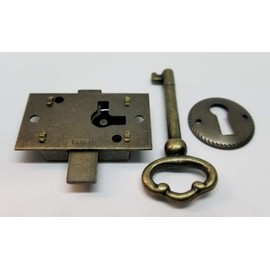 Antique Brass Small Flush Mount Lock Set Kit - Plated cupboard chest trunk desk drawer key hole cover