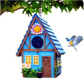 Garden Bird House for Outside Clearance Hanging Outdoors Country Cute Birdhouses for Wren Finchs Chickadee Hummingbird Tree Swallow Cage Kids Nature Lover Bluebird House(Blue)