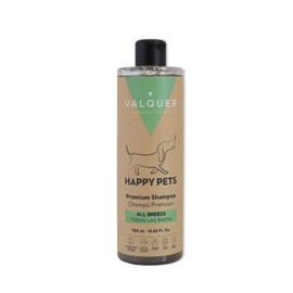 VALQUER Happy Pets Shampoo Premium Perros y Gatos | para Todas Las Razas | Limpieza Profunda, Hidratación y Brillo con Té Matcha y Vitamina B5 | Sin Sulfatos, Siliconas ni Colorantes | 400 ml