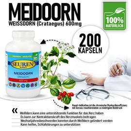 Weissthorn (Meidoorn) 600 mg 200 capsules Gluten Free, Lactose Free and Sugar Free (100% Natural)
