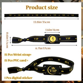 XCSJ Fabric Bracelets, VIP Party Bracelets, Adjustable Fabric Inlet Bands for Party, Events, Concerts, Bars, Club (15 Pieces VIP Entry Bands + 15 Pieces Cards + 1 Piece Sticker)