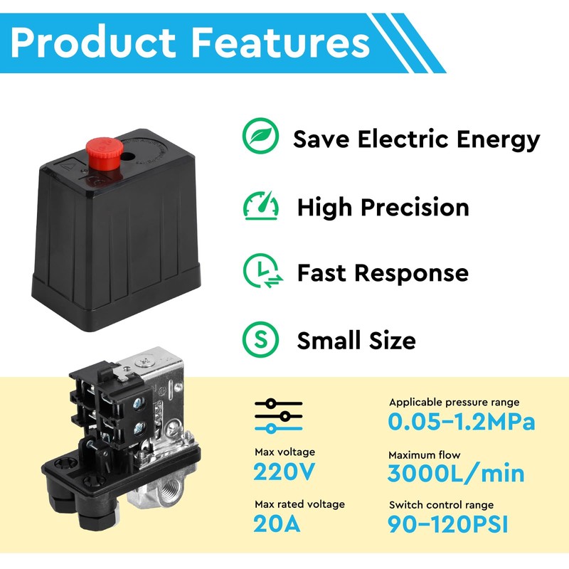 SWAWIS Pressure Switch Compressor 220 V Pressure Regulator for Air