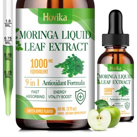 Hovika Moringa Leaf Extract Liquid Drops - Liquid Moringa Supplement 1000 mg with Turmeric, Quercetin, Elderberry, Sea Moss, Vitamin C & Zinc, for Energy Immune Antioxidant Digestive Support, 2 Fl Oz