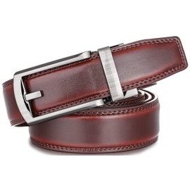 Marino Men’s Comfort Click Ratchet Belt with Traditional Look - Genuine Leather with Linxx Adjustable Buckle - 1.38" Width - Bristle - Mahogany - Adjustable from 28" to 44" Waist