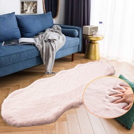 ORINOVA Pink Plush Washable Fluffy Fur Runner Rugs for Living Room Shag Faux Rabbit Fuzzy Fur Area Rugs for Bedroom 2x6 Rug Runner Nursery Rug