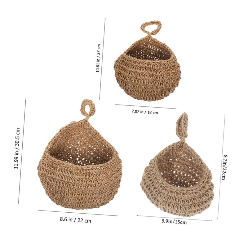 CHILDWEET 3pcs Bohemian Wall Teardrop Baskets Stylish Fruit Vegetable Storage