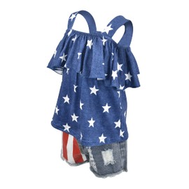 Unique Baby Girls 4th of July Patriotic Denim Flag Shorts Outfit (10, Stars)