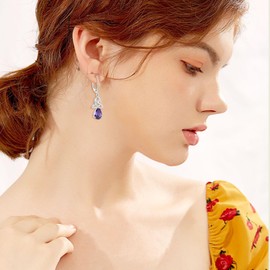 Lwsary Irish Celtic Knot Dangle Drop Earrings 925 Sterling Silver Teardrop Leverback Earrings Amethyst February Birthstone Jewelry Gifts for Women